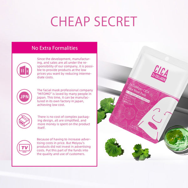 NEW! Popular in JAPAN, 2x Collagen + CICA, Facial Mask Pack [CC001-A-027]