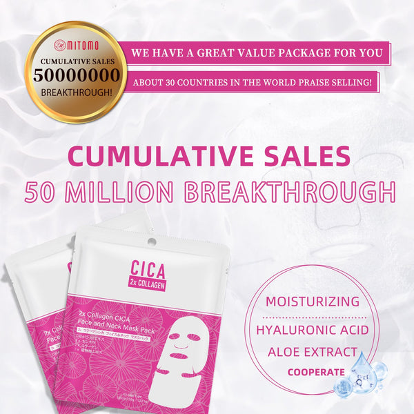 NEW! Popular in JAPAN, 2x Collagen + CICA, Face and Neck Mask Pack [CC001-A-035]