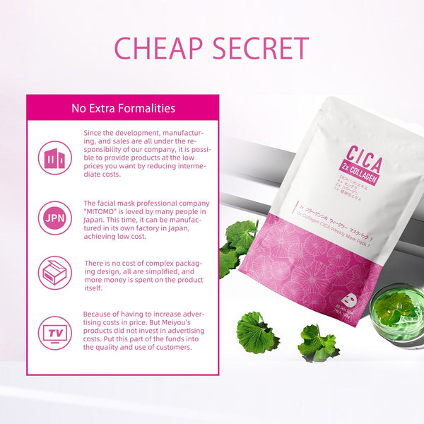 NEW! Popular in JAPAN, 2x Collagen + CICA Weekly Facial Mask Pack (7 sheets) [CC001-A-100]