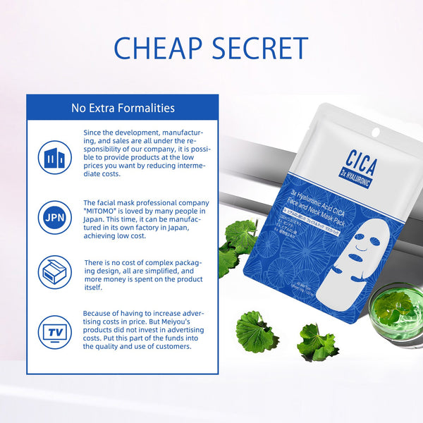 NEW! Popular in JAPAN, 3x Hyaluronic Acid + CICA Face and Neck Mask Pack [CC001-B-035]