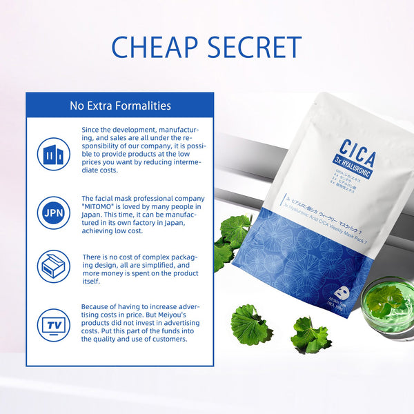 NEW! Popular in JAPAN, 3x Hyaluronic Acid + CICA Weekly Facial Mask Pack (7 sheets) [CC001-B-100]