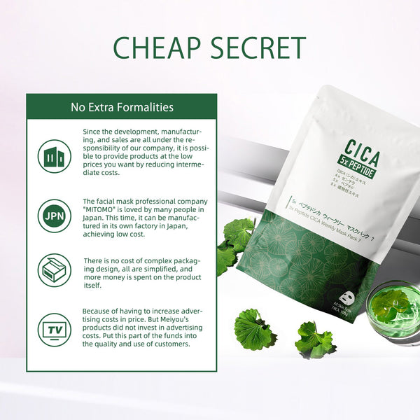 NEW! Popular in JAPAN, 5x Peptide + CICA Weekly Facial Mask Pack (7 Sheets) [CC001-C-100]