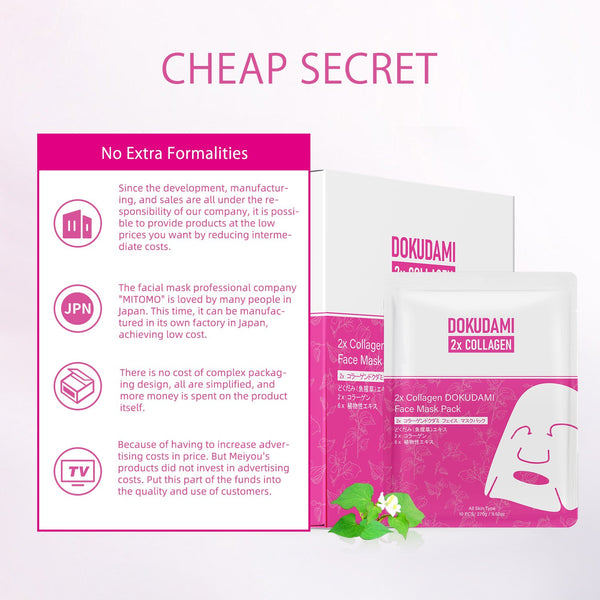 NEW! Popular in JAPAN 2x Collagen + DOKUDAMI Facial Mask Pack [DD001-A-027]
