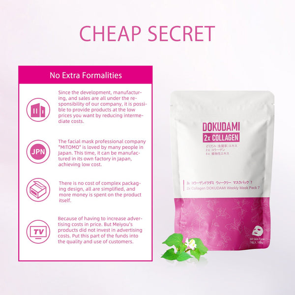 NEW! Popular in JAPAN 2x Collagen + DOKUDAMI Weekly Facial Mask Pack (7 Sheets) [DD001-A-100]