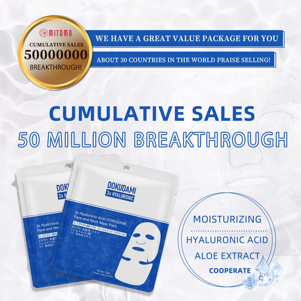 NEW! Popular in JAPAN 3x Hyaluronic Acid DOKUDAMI Face and Neck Mask Pack [DD001-B-035]