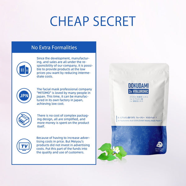 NEW! Popular in JAPAN 3x Hyaluronic Acid + DOKUDAMI Weekly Facial Mask Pack (7 sheets) [DD001-B-100]