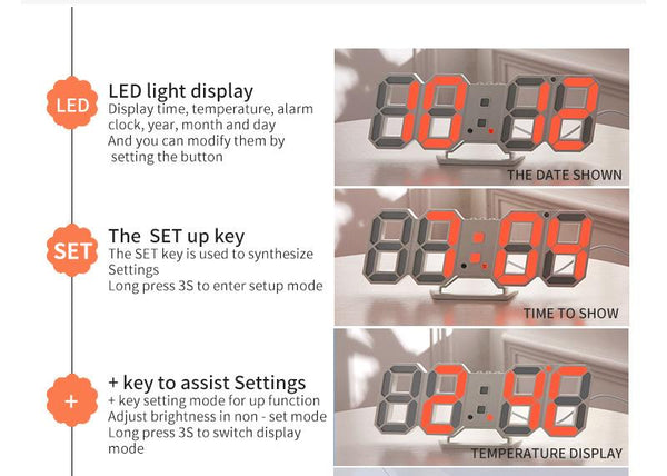 [MPEA00011] MEIPENG Korean 3dled digital clock living room wall clock new electronic clock alarm clock 3D stereo clock