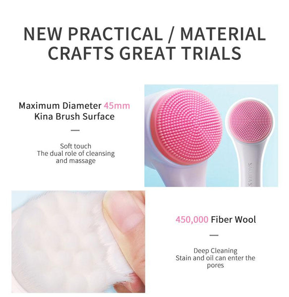 [MPTA00028] MEIPENG 3D silica gel face brush hand cleaning brush facial cleaner soft hair on both sides black