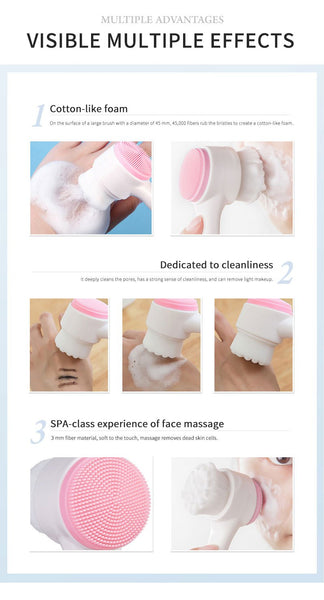 [MPTA00028] MEIPENG 3D silica gel face brush hand cleaning brush facial cleaner soft hair on both sides black