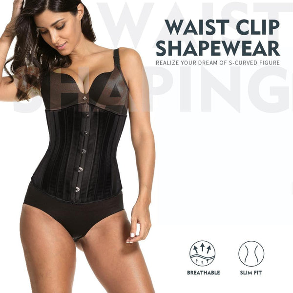 [MPFA00020] MEIPENG 26 Double Steel Boned Waist Training Black Satin Underbust Shaper Corset