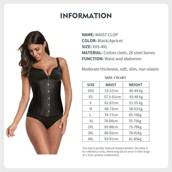 [MPFA00020] MEIPENG 26 Double Steel Boned Waist Training Black Satin Underbust Shaper Corset