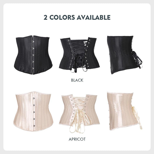 [MPFA00020] MEIPENG 26 Double Steel Boned Waist Training Black Satin Underbust Shaper Corset