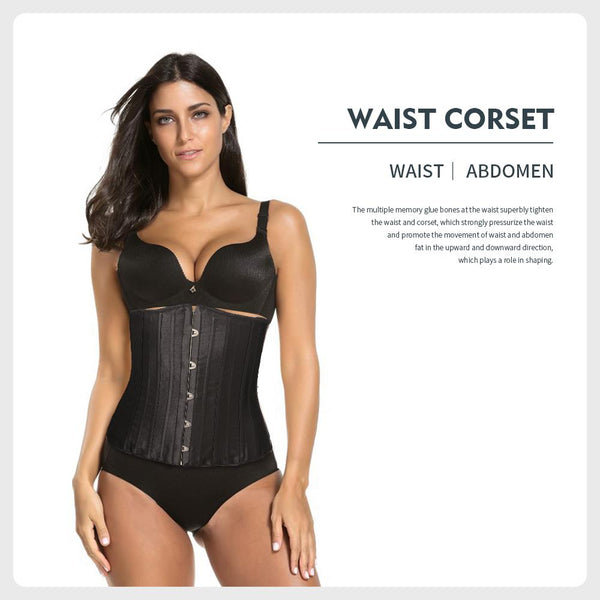 [MPFA00020] MEIPENG 26 Double Steel Boned Waist Training Black Satin Underbust Shaper Corset