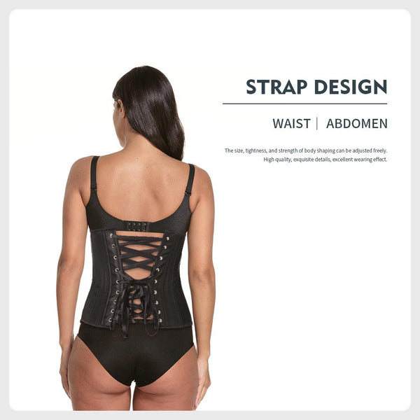 [MPFA00020] MEIPENG 26 Double Steel Boned Waist Training Black Satin Underbust Shaper Corset