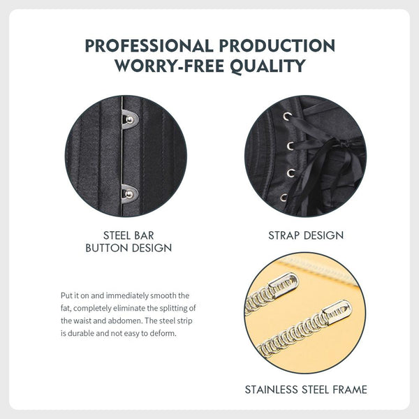 [MPFA00020] MEIPENG 26 Double Steel Boned Waist Training Black Satin Underbust Shaper Corset