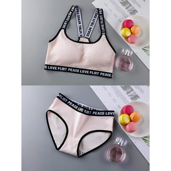 [MPFA00025] MEIPENG Japanese and Korean women's underwear set with no steel ring threaded bra for fitness yoga girls