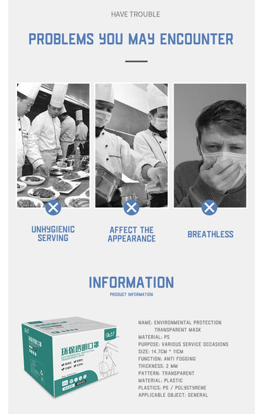 【MPHA00021】MEIPENG Catering chef Hotel transparent mask thickened PS material food grade smile plastic mask
