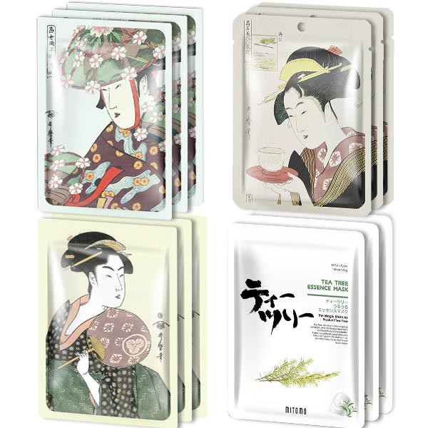 [TKJP00512-06-012]MITOMO Type F [JP UKIYOE trial set 12 sheets] Beautiful skin face mask - Made in Japan - Reward yourself, moisturize your skin.