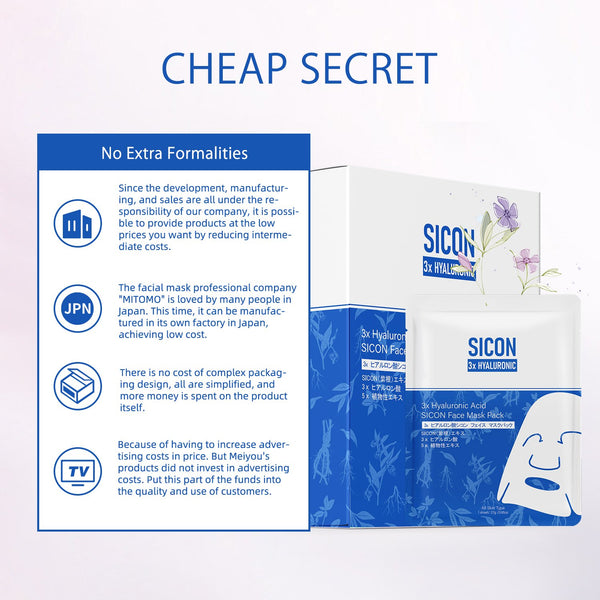 NEW! Popular in JAPAN 3x Hyaluronic Acid SICON Face Facial Mask Pack [SI001-B-027]