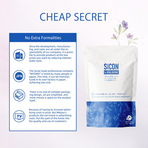 NEW! Popular in Japan JAPAN 3x Hyaluronic Acid SICON Weekly Facial Mask Pack 7 [SI001-B-100]