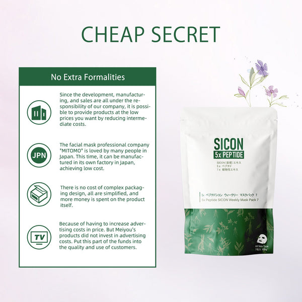 NEW! Popular in JAPAN 5x Peptide + SICON Facial Mask One week Pack (7 pieces) [SI001-C-100]