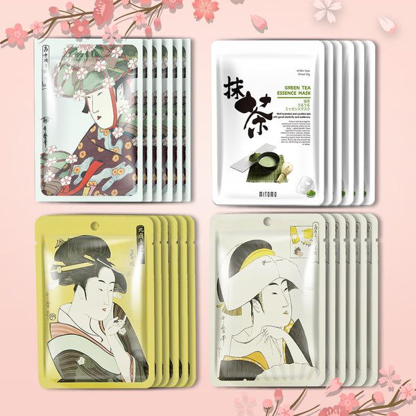 [TKJP00512-01-024]MITOMO Type 1 [JP UKIYOE trial set 24 sheets] Beautiful skin face mask - Made in Japan - Best gift to moisturize your skin.
