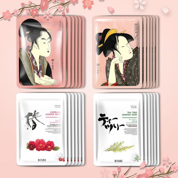 [TKJP00512-04-024]MITOMO Type 4 [JP UKIYOE trial set 24 sheets] Beautiful skin face mask - Made in Japan - Best gift to moisturize your skin.