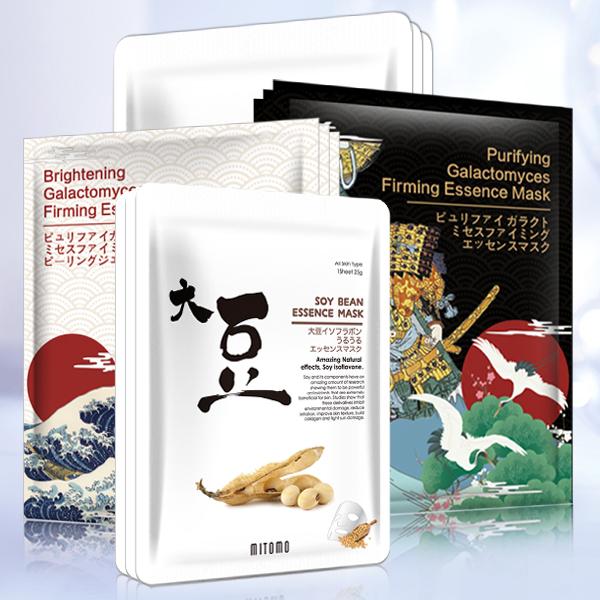 [TKJP00512-05-012]MITOMO Type E [JP UKIYOE trial set 12 sheets] Beautiful skin face mask - Made in Japan - Reward yourself, moisturize your skin.