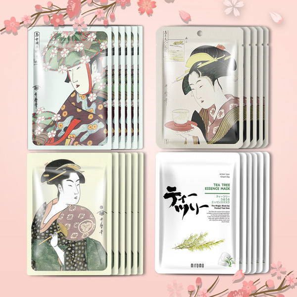 [TKJP00512-06-024]MITOMO Type 6 [JP UKIYOE trial set 24 sheets] Beautiful skin face mask - Made in Japan - Best gift to moisturize your skin.