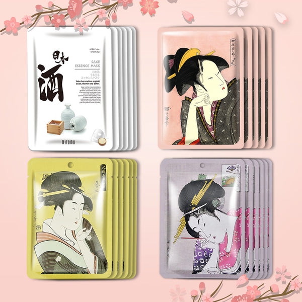 [TKJP00512-08-024]MITOMO Type 8 [JP UKIYOE trial set 24 sheets] Beautiful skin face mask - Made in Japan - Best gift to moisturize your skin.