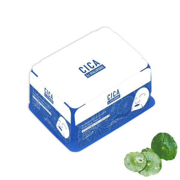 NEW! Popular in JAPAN, 3x Hyaluronic Acid + CICA Daily Facial Mask Pack (31 sheets) [CC001-B-360]